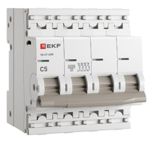 Изображение товара Автоматический выключатель EKF M634405C серии ВА 47-63N 400 В 5 А 4 полюса IP20