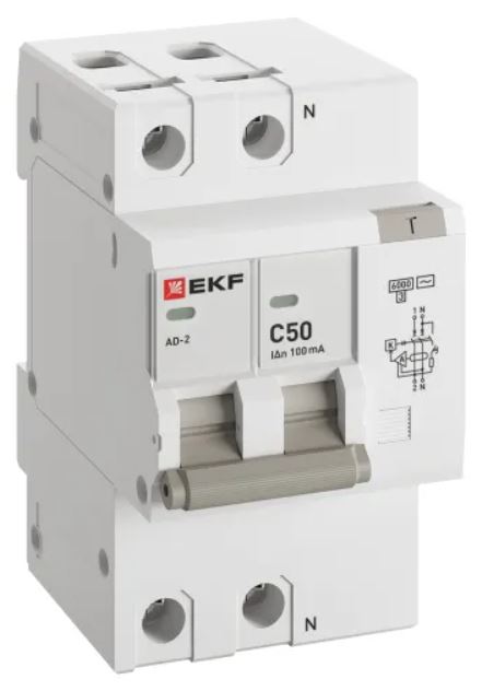 

Автомат дифференциальный EKF DA2-6-50-100-pro АД-2 2Р 50А характеристика C 100мА тип АС электронный 6кА PROXIMA, DA2-6-50-100-pro