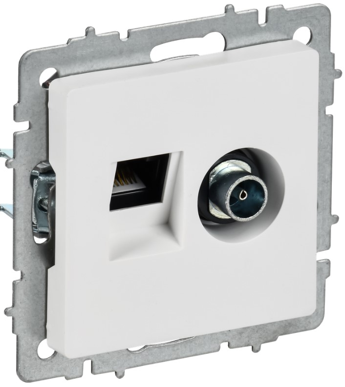 

Розетка IEK BR-AK20-1-K91 BRITE двойная TV+RJ45 кат.5E РТВ/РК12-БрАБ арктический белый, BR-AK20-1-K91