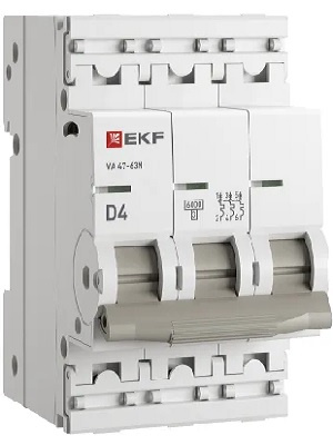 Изображение товара Автоматический выключатель EKF M636304D PROxima 3 полюса 6 кА 4 А IP20