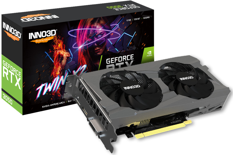 

Видеокарта PCI-E Inno3D GeForce RTX 3050 TWIN X2 (N30502-06D6-1711VA60) 6GB GDDR6 96bit 1042/14000MHz 8nm HDMI/DP/DVI RTL, GeForce RTX 3050 TWIN X2 (N30502-06D6-1711VA60)