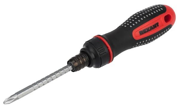 

Отвертка Rexant 12-4745 реверсивная комбинированная, трехкомпонентная рукоятка, двухсторонний стержень 120мм (крестовая PH2, шлицевая SL6), 12-4745