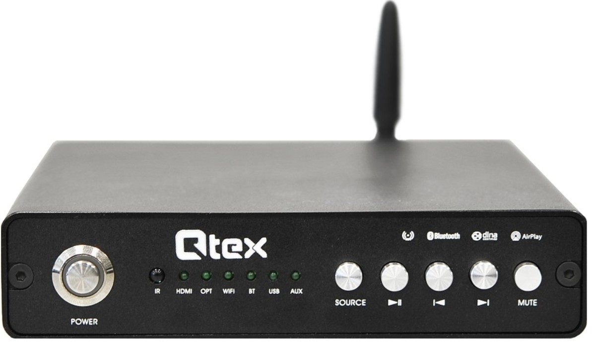

Усилитель Qtex QAA WF260P 2х60 Вт – 4 Ом, 2х30 Вт – 8 Ом, Ethernet, AirPlay, DLNA, Alexa Wi-Fi, Bluetooth, SD, USB, деэмбеддер HDMI, QAA WF260P