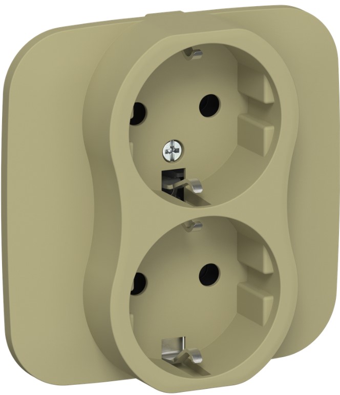 

Розетка двухместная с заземлением IEK FI-R21A-16-1-K26 FLITE без защитных шторок безвинтовое крепление 16А РС12-1-А-ФлО оливковый, FI-R21A-16-1-K26