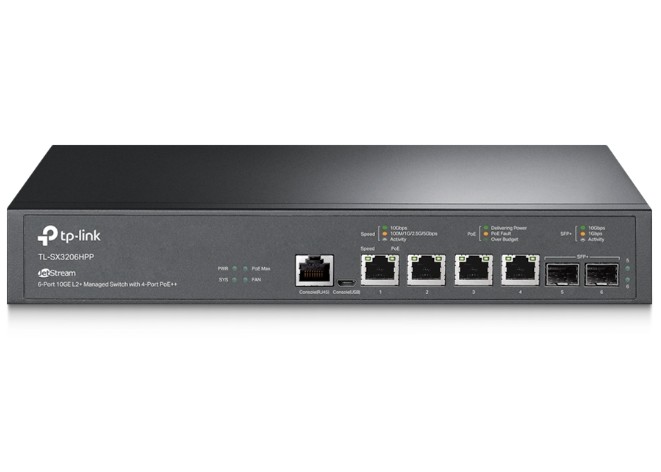 

Коммутатор управляемый TP-LINK SX3206HPP 4x100/1000/2500/5000/10000 Мбит/с PoE (Бюджет PoE 200 Вт), 2xSFP+ 10, SX3206HPP