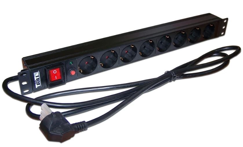 

Блок розеток 19, 8 розеток TWT TWT-PDU19-16A8P-1.8 16A 250V, шнур питания 1.8 м, TWT-PDU19-16A8P-1.8