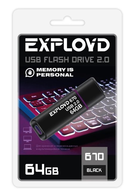 

Накопитель USB 2.0 64GB Exployd EX-64GB-670-Black 670 чёрный, EX-64GB-670-Black