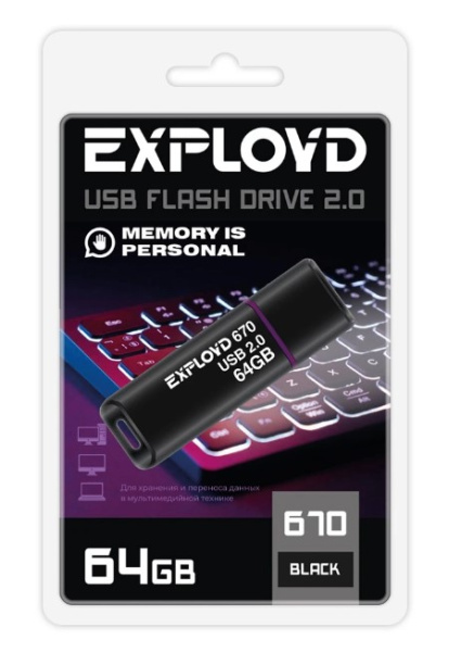 Изображение товара Накопитель USB 2.0 Exployd EX-64GB-670-Black надежное хранение данных