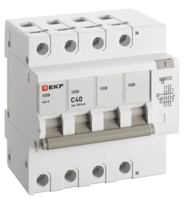 

Автомат дифференциальный EKF DA4-6-40-300-pro АД-4 4P 40А характеристика C 300мА тип АС электронный 6кА PROXIMA, DA4-6-40-300-pro