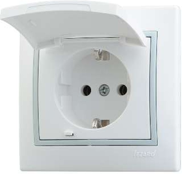 

Розетка Lezard 701-0215-123 Mira 1-м СП 16А IP20 с заземл. с защ. крышкой с сер. вставкой керамика бел., 701-0215-123