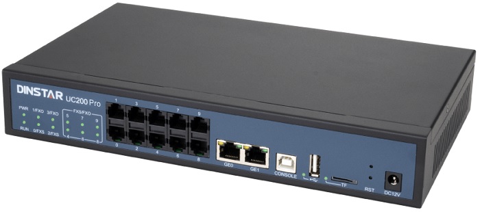 АТС IP Dinstar UC200 Pro 500SU 500 пользователей, 50 одновременных вызовов, 2*FXO, 2*FXS