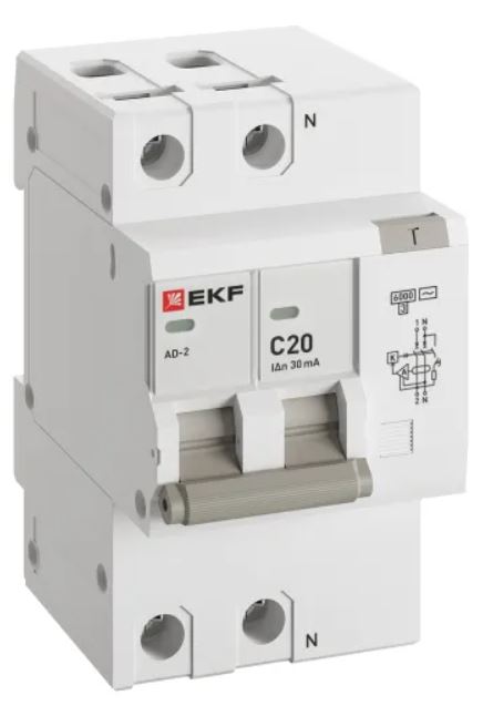 

Автомат дифференциальный EKF DA2-6-20-30-pro АД-2 2Р 20А характеристика C 30мА тип АС электронный 6кА PROXIMA, DA2-6-20-30-pro