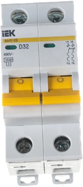 Изображение товара Автоматический выключатель IEK MVA20-2-032-D 32А 400В IP20 D