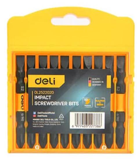 Изображение товара Набор двусторонних торсионных бит Deli DL252202D для шуруповёртов 10 шт
