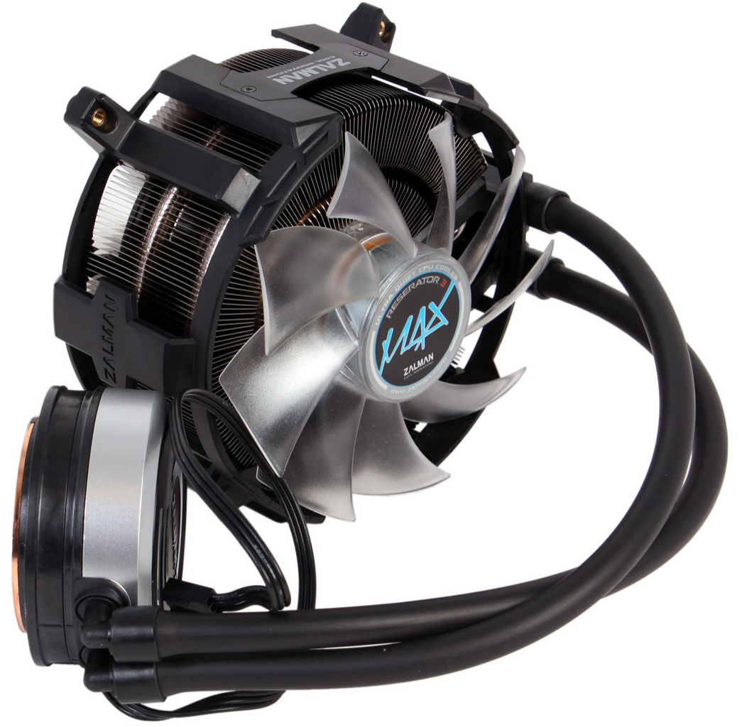 

Система охлаждения жидкостная Zalman RESERATOR3 MAX S1150/1155/1156/1356/1366/2011/AM2/AM2+/AM3/AM3+/FM1/FM2 (Cu,120 мм fan,1000-2200rpm,90 л/ч,18.9-, RESERATOR3 MAX
