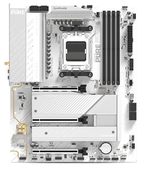 Изображение товара Материнская плата Sapphire B850A PURE WIFI7 для AMD AM5 ATX белая