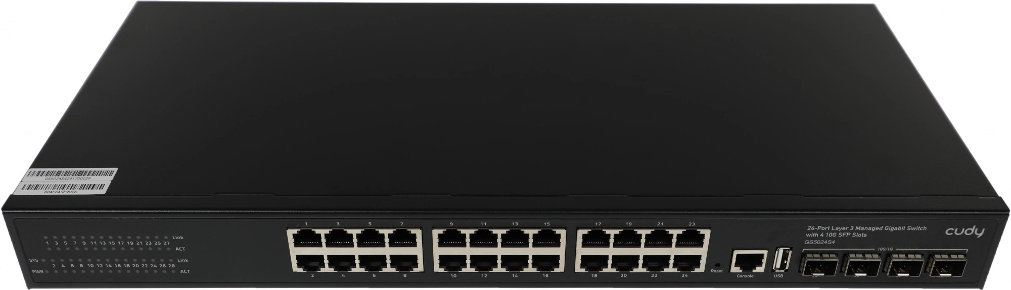 

Коммутатор управляемый Cudy GS5024S4 24-Port Layer 3 Gigabit,24 Gigabit Ethernet ports + 4 10 Gigabit uplink SFP optical ports + 1 USB serial port + 1, GS5024S4
