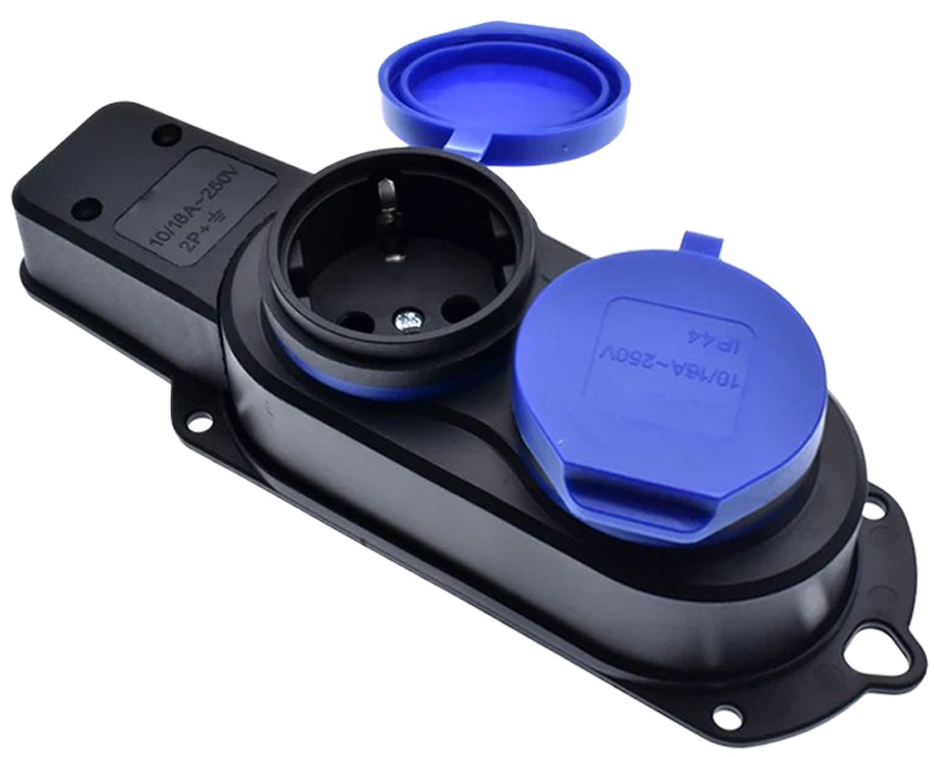 

Каучуковая колодка Filum FL-SB-2EU-IP44-BL 2-х местная 2P+PE 16A 250В IP44 с защитной крышкой синего цвета, FL-SB-2EU-IP44-BL