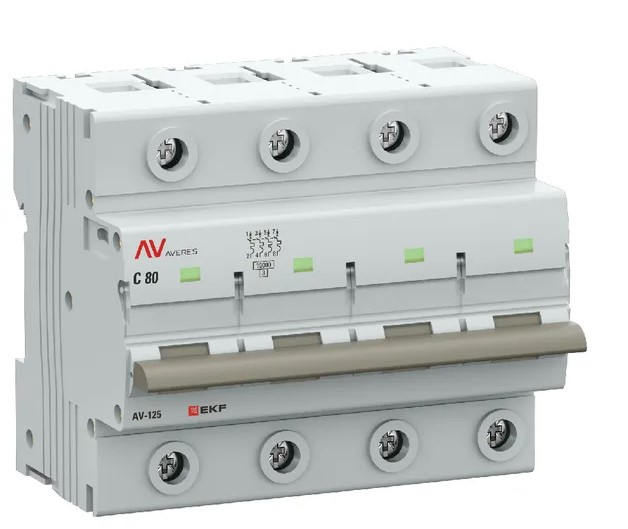 

Автоматический выключатель EKF mcb125-4-80D-av AV-125 4P 80A (D) 10kA AVERES, mcb125-4-80D-av