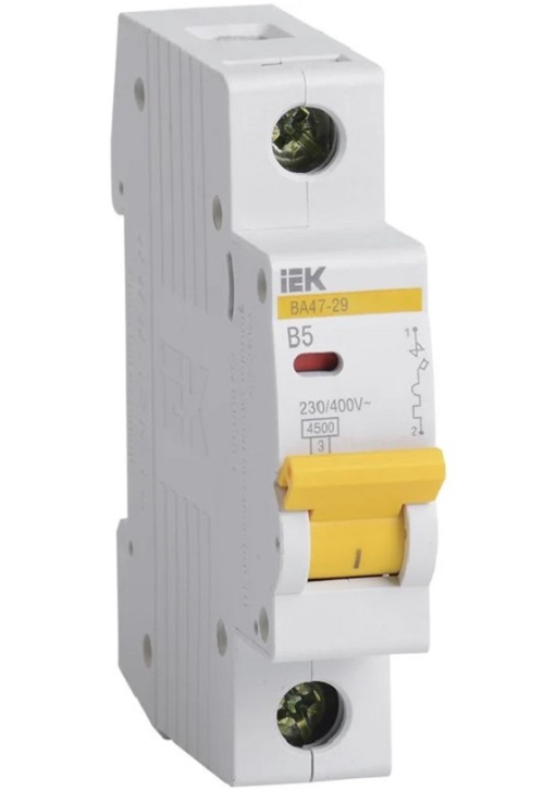 

Автоматический выключатель IEK MVA20-1-005-B KARAT ВА47-29 1P B 5А 4,5кА, MVA20-1-005-B