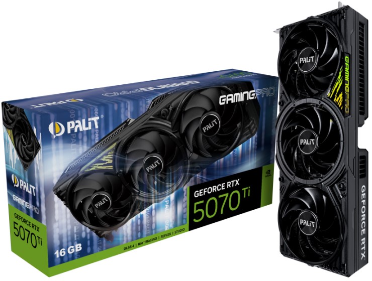 

Видеокарта PCI-E Palit GeForce RTX 5070 Ti GamingPro (NE7507T019T2-GB2031A) 16GB GDDR7 256bit 5nm 2295/28000MHz HDMI 3*DP, GeForce RTX 5070 Ti GamingPro (NE7507T019T2-GB2031A)
