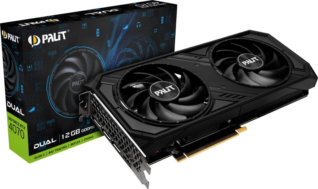 

Видеокарта PCI-E Palit GeForce RTX 4070 DUAL (NED4070019K9-1048D) 12GB GDDR6X 192bit 5nm 1920/21000MHz HDMI/3*DP, GeForce RTX 4070 DUAL (NED4070019K9-1048D)