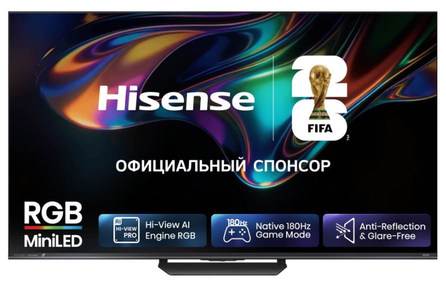 

Телевизор Hisense 65UR8S RGB Mini-LED 65", Ultra HD, VA, Local Dimming Zones 936, 4K 48-180Hz, 2K 48-330Hz, Smart TV (HomeOS U9.5), Wi-Fi, DVB-T2/T/C/, 65UR8S