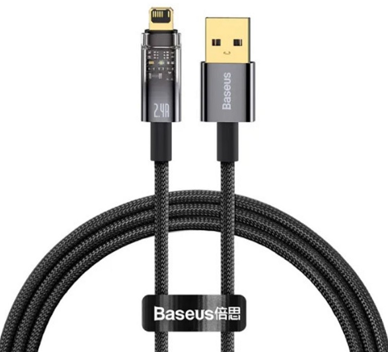 

Кабель интерфейсный Baseus CATS000401 Explorer Series Auto Power-Off Fast Charging Data USB to Lightning 2.4A 1m Black (2.4 А, быстрая зарядка устройс, CATS000401