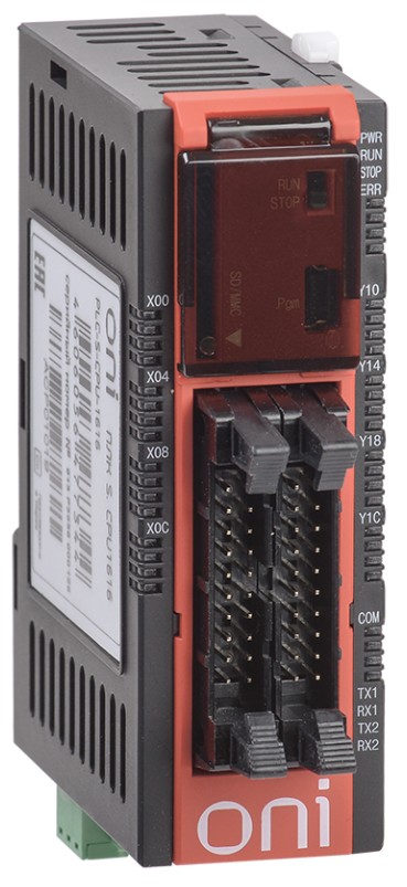 

Модуль ONI PLC-S-CPU-1616-SD ЦПУ со встроенными 16 дискретными входами (Sink/Source) и 16 дискретными выходами (транзисторные). Интерфейсы 1хEthernet, PLC-S-CPU-1616-SD