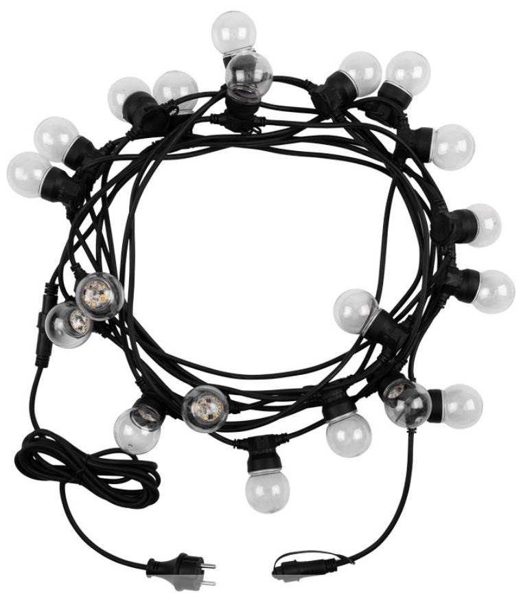 

Гирлянда NEON-NIGHT 331-357 уличная Лофт 10 м, черный каучук, шаг 50 см, 20 прозрачных ламп х 5 LED, шнур 3 м, IP44, соединяется, 331-357