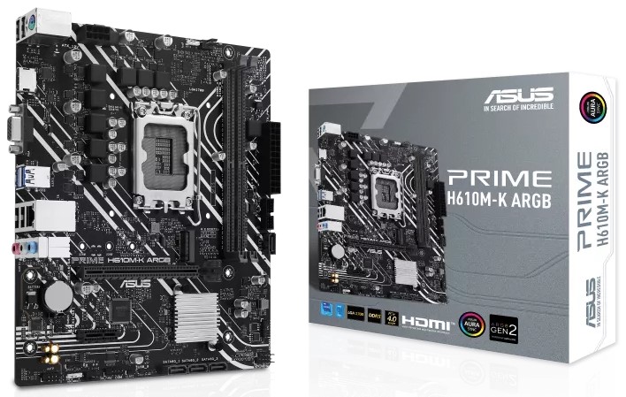 

Материнская плата mATX ASUS PRIME H610M-K ARGB (LGA1700, H610, 2*DDR5 (5600), 4*SATA 6G, M.2, 2*PCIE, Glan, VGA, HDMI, 2*USB 3.2, 4*USB 2.0), PRIME H610M-K ARGB