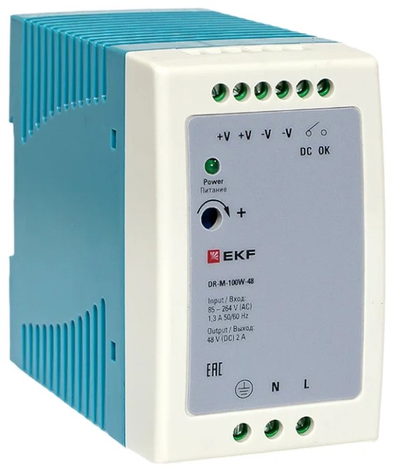 

Блок питания EKF DR-M-100W-48 на дин рейку 100 Вт, 220 В AC /48 В DC, DR-M-100W-48