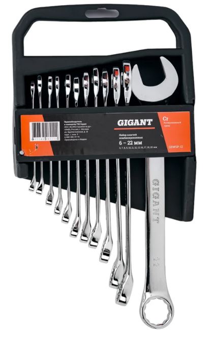 

Ключ Gigant GDWSP-12 комбинированных, 6 - 22 мм, 12 шт., полированный хром, GDWSP-12