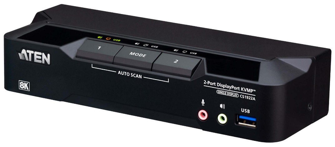 

Переключатель KVM Aten CS1922A-AT-G 2-портовый USB 3.0 8K DisplayPort (кабели в комплекте), CS1922A-AT-G