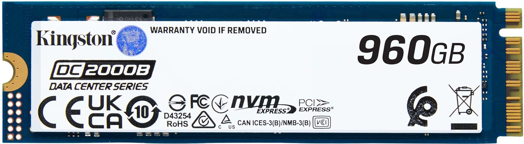 

Накопитель SSD M.2 2280 Kingston DC2000B 960GB, NVMe, 3D TLC, 7000/1300MB/s, IOPs 540K/47K, TBW 700, DC2000B