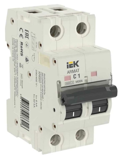 Изображение товара Автоматический выключатель IEK AR-M06N-2-C001 2 полюса 6 кА IP20