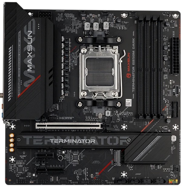 

Материнская плата mATX MAXSUN MS-Terminator B850M DARK WIFI (AM5, AMD B850, 4*DDR5, 4*SATA, 3*M.2, USB 2.0, USB 3.2, Type-C, PCIe, HDMI, DP), MS-Terminator B850M DARK WIFI
