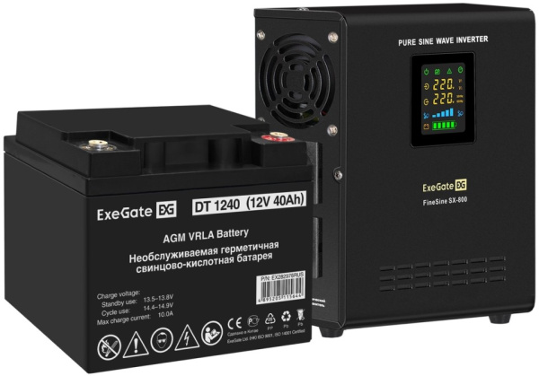 Изображение товара Источники бесперебойного питания Exegate FineSine SX-800.LCD.AVR.2SH 800 ВА с дисплеем и батареями