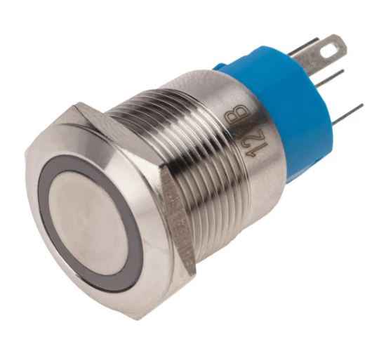 

Кнопка Rexant 36-3421 антивандальная диам. 19 12В(LED) Фикс (5с) OFF-ON/ON-OFF подсв/синяя, 36-3421