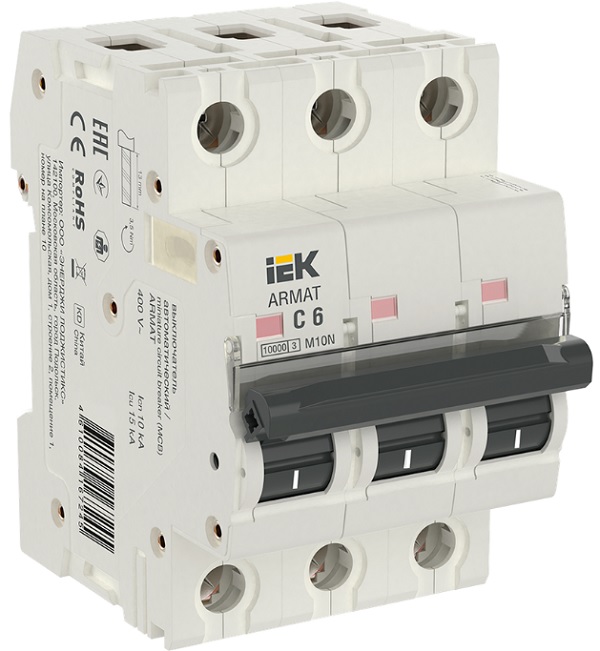 

Автоматический выключатель IEK AR-M10N-3-C006 ARMAT M10N 3P C 6А, AR-M10N-3-C006