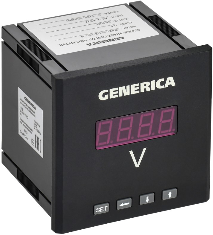 

Вольтметр GENERICA IDV21-5-1-0-LED-G цифровой щитовой однофазный 96х96мм LED, IDV21-5-1-0-LED-G