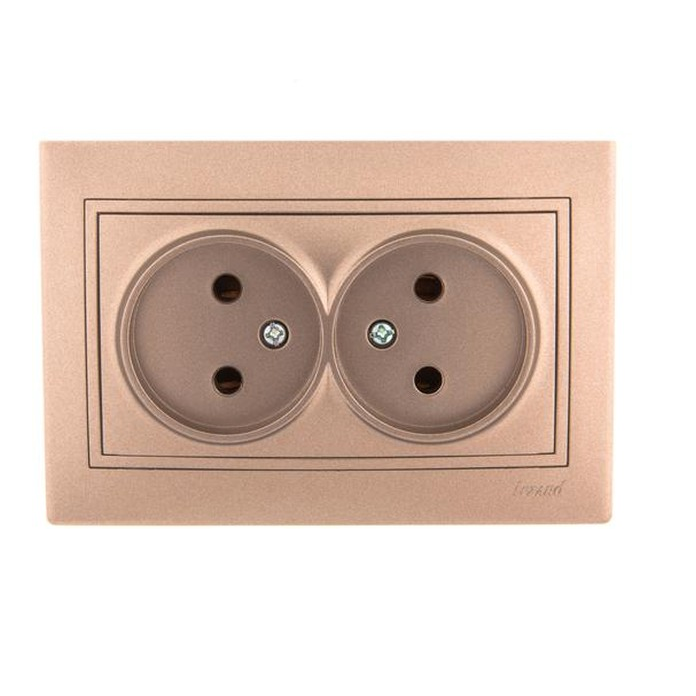 

Розетка Lezard 701-3131-128 Mira 2-м СП 16А IP20 без заземл. со вставкой керамика свет. корич. перламутр., 701-3131-128