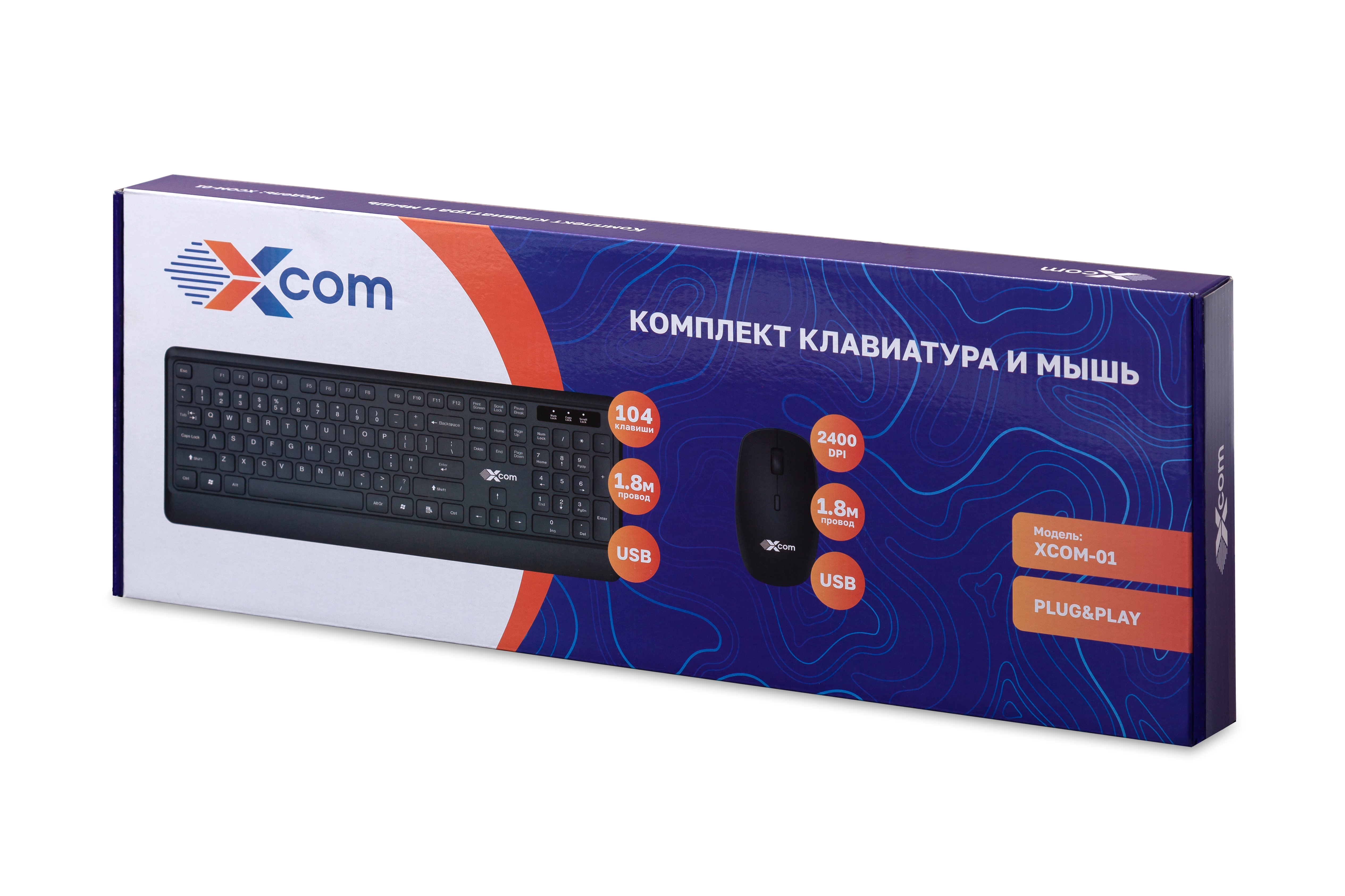 

Клавиатура и мышь XCom XCOM-01 104 клавиши 1.8 м провод 2400DPI, XCOM-01