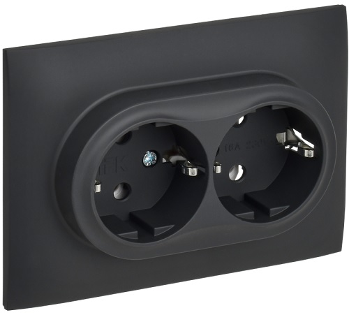 

Розетка двухместная с заземлением в сборе IEK SK-R21-16-K53-F SKANDY без защитных шторок 16А SK-R08G графит, SK-R21-16-K53-F