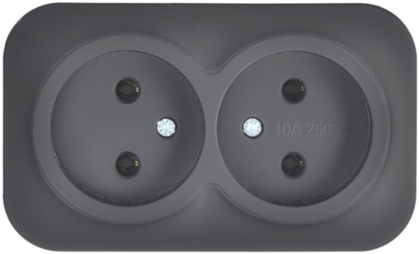 Изображение товара IEK GLORY ERH20-K02M-10 Розетка 2Гнезда без заземления, черная, IP20