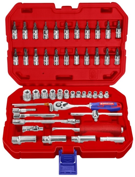 

Набор гаечных ключей EMTOP ESKT14501 ручных, неразводных и торцевых головок (1/4", 50 шт), ESKT14501