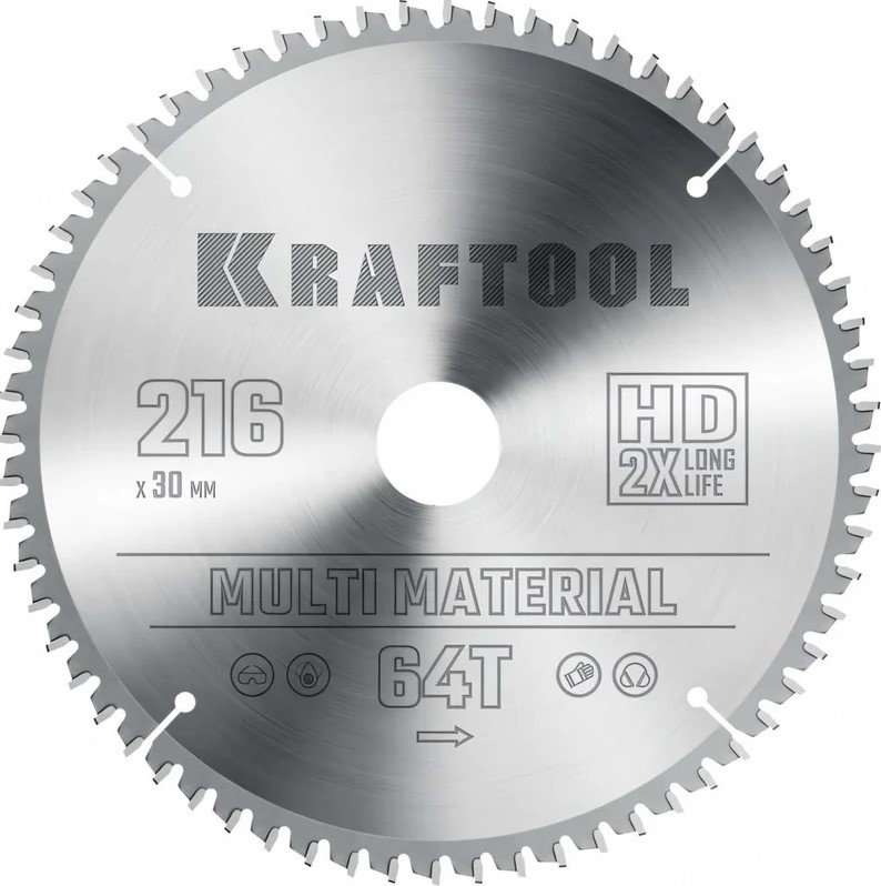 

Диск пильный Kraftool Multi material 36953-216-30 Kraftool по алюминию 216x30мм. 64т, Multi material