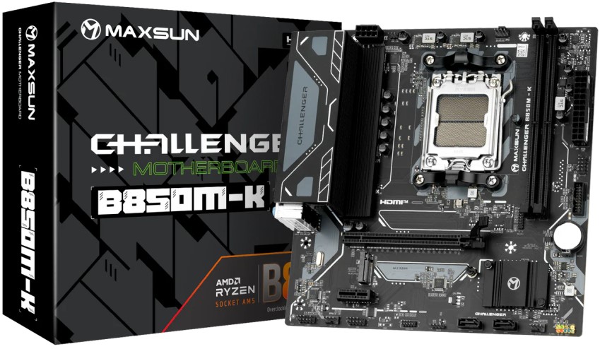 

Материнская плата mATX MAXSUN MS-Challenger B850M-K 6940709662489 (AM5, AMD B850, 2*DDR5, PCIe, M.2, 6*USB 3.2, 4*USB 2.0, 2*SATA, HDMI), MS-Challenger B850M-K