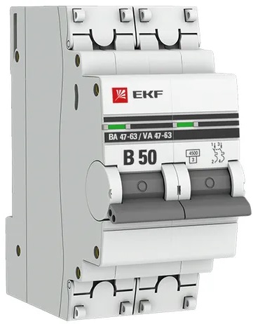 

Автоматический выключатель EKF mcb4763-2-50B-pro 2P 50А (В) 4,5kA ВА 47-63, mcb4763-2-50B-pro
