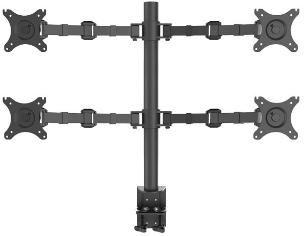 

Кронштейн настольный ONKRON D421E для 4-х мониторов 10-32" макс. 100*100, струбцина, наклон -85º+90º поворот 360º, вылет от основания 0-385мм, черный, D421E